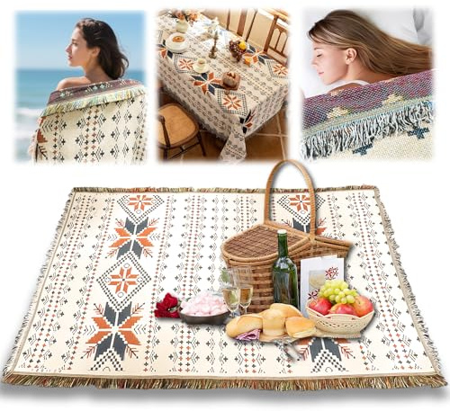 dellyy Picknickdecke Boho 180x130cm, Tragbare Strandunterlage, Picknick Decke Outdoor, Campingdecke Aus Baumwolle, Boho Campingdecke Isoliert, Waschbar, für Innenbereich, Picknick, Strand, Garten