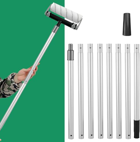8 Segmented Paint Roller Extension Pole, 3m Lightweight Aluminum Telescopic Pole, Telescopic Pole with Black Adapter, Extendable Roller Pole for Painting High Ceilings and Cleaning Tools