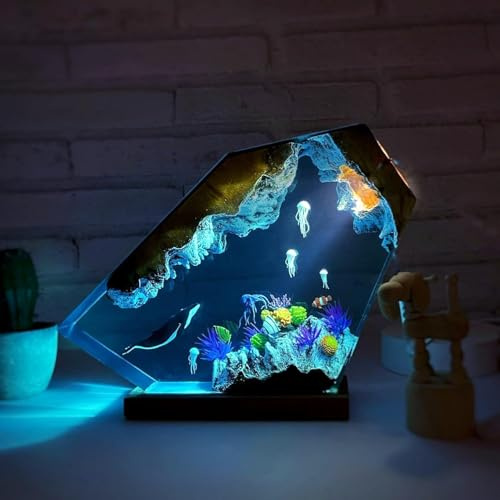 Epoxidharz Ozeanlampe, dekoratives Nachtlicht für Badezimmer oder Schlafzimmer, Unterwasserwelt Themen-Geschenk für Familie und Freunde