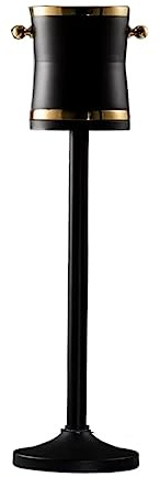 Grande secchiello per il ghiaccio in acciaio inox con supporto alto, 60 cm, finitura nera opaca, perfetto per raffreddare champagne e vino