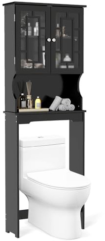 COSTWAY Mobile per Lavatrice, Organizzatore Bagno con 3 Mensole, Scaffale per Bagno con Mensola Interna Regolabile e 2 Ante, Salva Spazio (Nero)