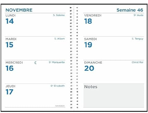 Quo Vadis - Kalendereinlagen – Spiralbindung – 2026 – Maxiweek 1624 S – Wochenkalender horizontal – Französisch – 13 Monate Dezember bis Dezember – 16 x 24 cm – weißes Papier