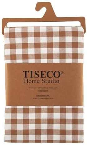 TISECO - Tischdecke Gingham - Baumwolle - Karierte - 150x150 cm, Cognac