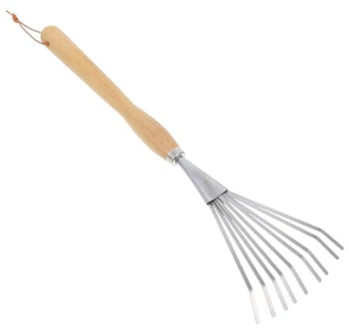 JOINPAYA Rastrello per Orto Manuale Piccolo Rastrello da Giardino con Manico in Faggio e Acciaio Inossidabile per Giardinaggio Campeggio Escursionismo