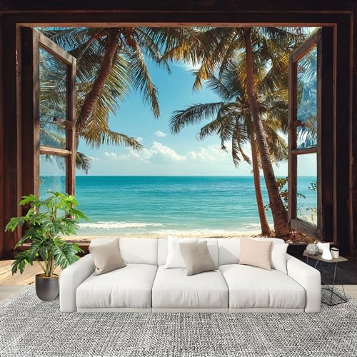 Dormitorio Papel Pintado Fresco Paisaje Costero Pared Panorámico 200x140 cm Belleza Natural Fotomurales No Tejido, Póster Gigante de Pared Personalizado 3D Para Salón Fotomurales