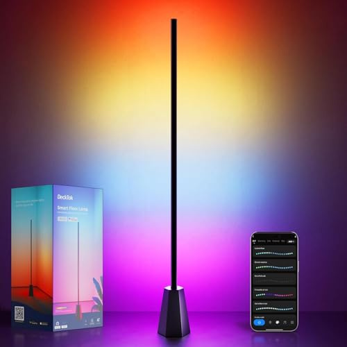 DeckTok RGB LED Stehlampe Wohnzimmer, WiFi Stehlampe 1500lm Dimmbar | 16 Mio. Farben, Farbtemp & Helligkeit stufenlos, Alexa & Google, Musikmodi, DIY-Modus Standleuchte für Schlafzimmer Gaming