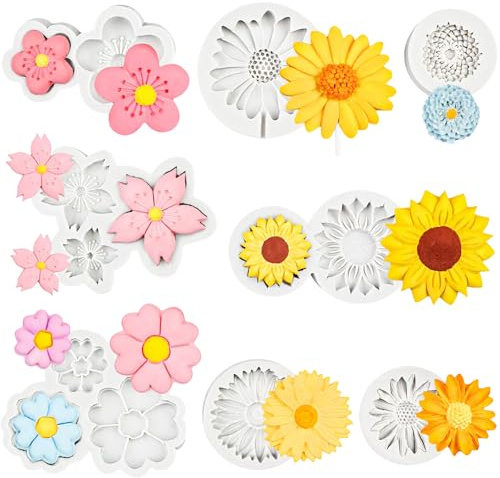 Drado 8 Stück silikonformen, 3D Silikonform Blumen, gießformen Kerzen, Daisy Silicone Kerzenform, Sonnenblumen Seife Selber Machen, DIY Handgefertigten Kuchen Schokolade Dessert
