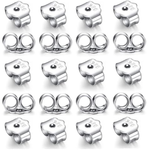 GNALIA Protection Piercing Oreille 20 Unidades Plata Tamaño Estándar Cierre Mariposa Plata De Ley 925