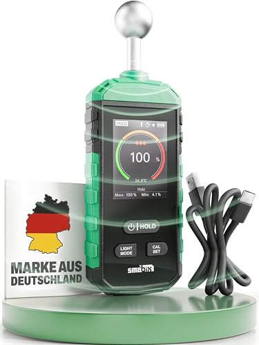 Feuchtigkeitsmessgerät Wand, Feuchtemessgerät für Holz, Beton, Gips | USB-C Akku, präzise Messung, inkl. Taschenlampe, erkennt Schimmel, auch als Holzfeuchtemessgerät