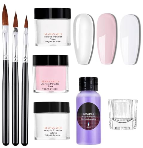3 Colors Acrylic Nail Kit - Nail Kit Acrylic Set Pink White Clear Acrylic Nail Powder with Nail Brush - Acrylic Powder and Liquid Set Acrylic Nails Extension for Beginners - Nail File Nails Extension