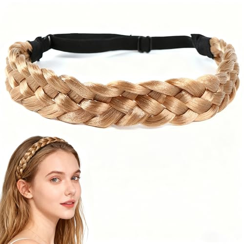 Qinsky 5 Stränge Geflochtenes Zopf Stirnband | Handgeflochtenes Chunky Fishtail Haarband aus Synthetischem Haar mit Elastischem Bund für Damen Mädchen Hellbraun