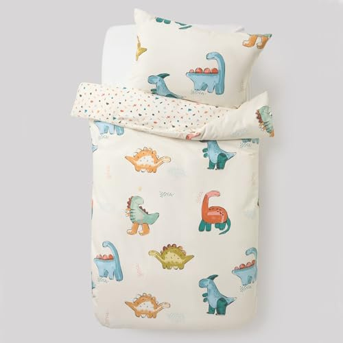 Freyamy Weiß Bettwäsche Set 135x200,Dinosaurier Muster Bettwäsche 2tlg, Weich Wende Bettwäsche Bettwäsche Set für Junge Mädchen,Bettbezug mit Reißverschluss + 1 Kissenbezug 80x80 cm