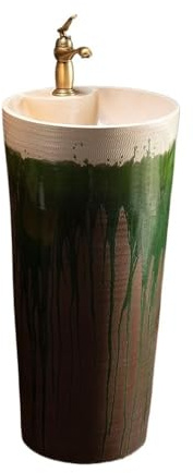Freistehend Glasiertes Keramik-Standwaschbecken mit Wasserhahn und Abfluss-Set, integriertes Waschbecken for den Außenbereich modern