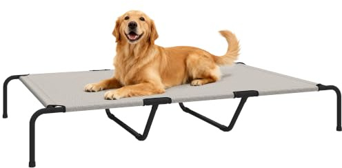 PawHut Hundeliege Outdoor XXL, Erhöht für Große Hunde 152x94x23 cm Beige | Kühlende Haustierliege mit Stahlrahmen, Atmungsaktives Netzgewebe, Tragbares Haustierbett für Draußen Camping