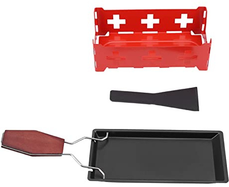 Tragbares antihaftbeschichtetes Käse-Raclette-Grill-Set, Mini-Raclette-Rotaster, Backblech, Herd mit klappbarem Griff für Zuhause, Küche, Camping, Outdoor, Karbonstahl, Rot, 7,48