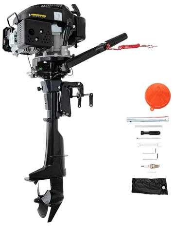 HUOMMGS Benzin Aussenborder 4 Takt Luftgekühltmotor 140CC 6PS Bootsmotor mit TCI Zündung, F-N Gangpositionen Hoheleistung Trolling Boot Außenbordmotor mit Manueller Start Außen Border