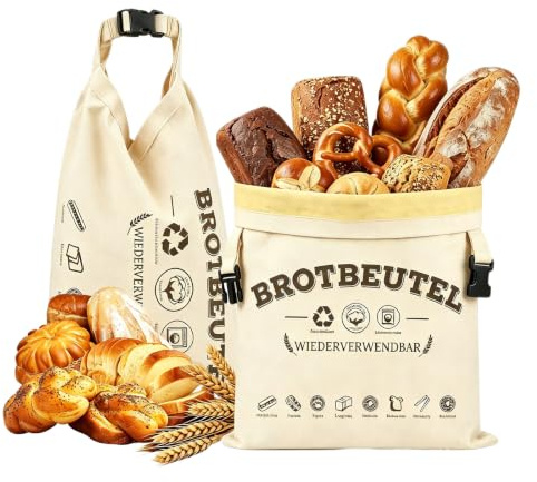 Brotbeutel Bienenwachs 43×33 cm, 2 Stück Bienenwachs Brotbeutel Leinen, Bienenwachsbeutel für Brot, Wiederverwendbare Natürliche Bread Bag, für Selbstgebackenes Brot und Backwaren