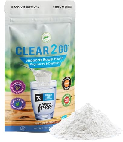 Nutritional Designs Prebiotic Fiber Supplement Powder - Inulin Soluble Fiber - All Natural Sugar & Gluten Free Dietary Fiber - Daily Fiber for Bowel Health Clear 2 Go - 15.8 Oz