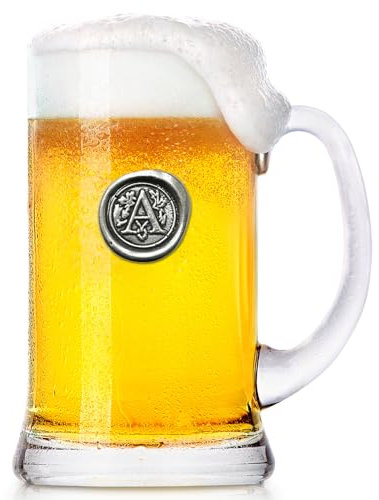 English Pewter Company 1 Pint Monogram Initial Beer Mug Glass Tankard - Personalised with Your Choice of Initial (A) [MON001]