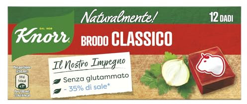 Knorr Brodo Classico Naturalmente!, Brodo Vegetale Ricco di Gusto con -35% di Sale*, Senza Glutine e Conservanti, Ideale per Dieta Povera di Sodio, 12 Dadi