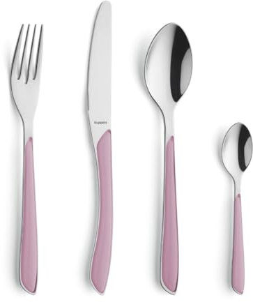 Kuppels Prisma Set de Couverts en Acier Inoxydable Poli, Couverts 24 pièces, pour 6 Personnes, Manches en Plastique de Haute qualité en Vieux Rose, Inoxydable, Lavable au Lave-Vaisselle