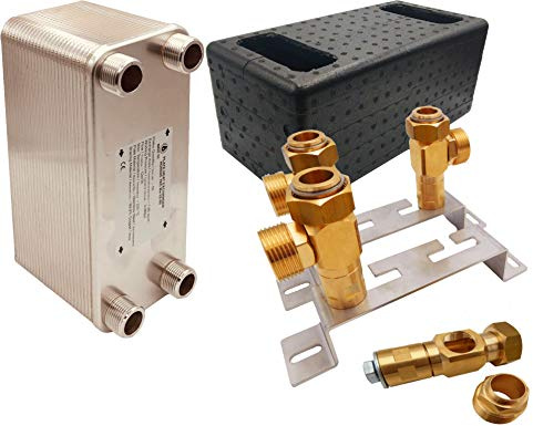 Edelstahl Plattenwärmetauscher Plattenwärmeübertrager Wärmetauscher Nordic Tec Ba-32-40 mit Isolierung Verbindungsteile Wandbefestigung 40 Platten 230kW 1”