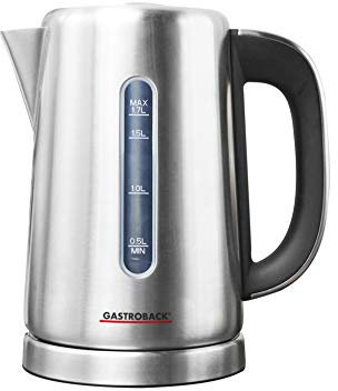 GASTROBACK #42441 Design Wasserkocher Express, Edelstahl-Design, Einstellbar in 10 Stufen von 50°C bis 100°C in 5°C Schritten mit Temperaturanzeige, 3000 Watt, silber, edelstahl