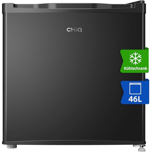 CHiQ Frigorífico minibar de 46 L, mininevera, 49,6 x 47,4 x 44,7 cm (HxWxD), consumo de energía F 100 kWh/año, muy silencioso 35 dB, garantía del compresor de 12 años