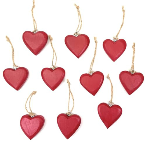 10x Holz Anhänger Herz ca. 4,5 x 5cm, Rot lackiert, Mini-Herzen zum Hängen | Flache Herzen, Metallöse, glatte Lackierung, handgefertigte Unikate, vielseitig, Hochzeit, Valentinstag, Geschenkideen