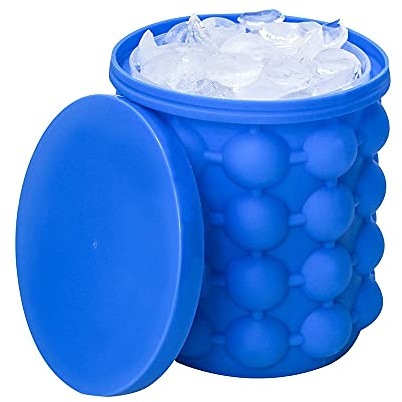 Molde de silicona para cubitos de hielo, grande, redondo, recipiente de almacenamiento, enfriamiento rápido
