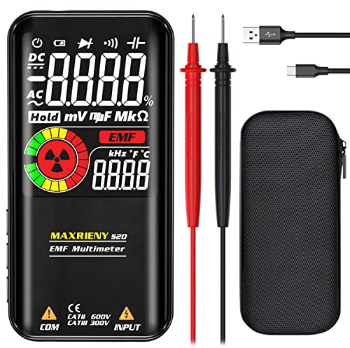 MAXRIENY Digital Multimeter Rechargeable Color LCD Voltmeter, Smart with EMF Detector, 9999 Counts Auto Range Capacitance Ohm Hz Diode Live Check Voltage Tester