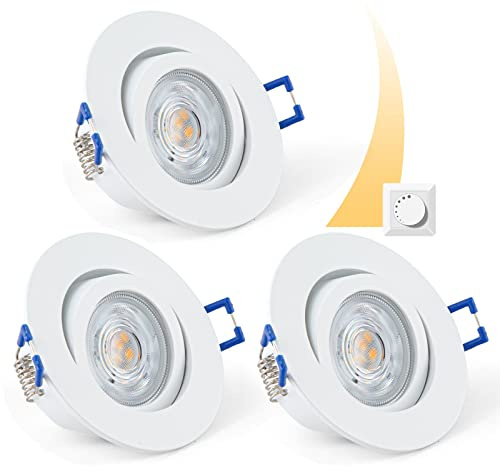 URing Dimbara infällbara spotlights, vridbara 3 000 K, 5 W, 650 LM, 230 V, extra platta LED-lampor, varma runda för badrum, sovrum, vardagsrum, kontor, set om 3