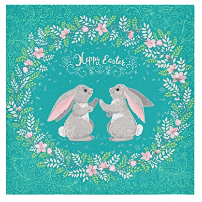 Juego de 4 servilletas de tela de Pascua, diseño de conejo de liebre de Pascua y flores lavables de poliéster para decoración de bodas, festividades, Año Nuevo, uso diario