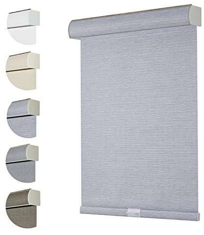 Persilux Custom Blackout Roller Blinds with Texture Fabric - UV Protection, Thermal Insulated, Cordless, For Home and Office Windows, Bluish Grey