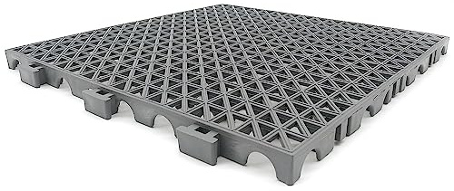 12 Losetas PVC Reforzadas Gris ≈1,3m² Antihumedad Garajes y almacenes | Paso de coches y maquinaria. Evita resbalones. Drenaje eficaz. Ideal trasteros, sótanos, bodegas, despensas y zonas húmedas.