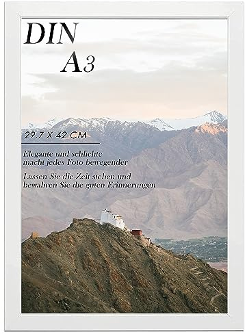 RUN HELIX Bilderrahmen A3 Weiß – A3 Bilderrahmen für 29,7x42 cm, mit bruchsicherem Acrylglas und Passepartout - Leichtgewicht für Poster, Bilder, Diplome - Wand Dekoration