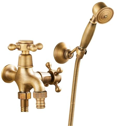 Kaltwasserhahn Gäste Wc Retro-Einzel-Kaltmopp-Pool-Waschmaschinenhahn Mit Langem Wandauslauf Für Den Doppelten Verwendungszweck I-Typ-Waschmaschine + Handbrause + Halterung