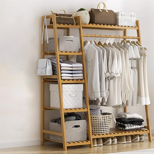 INEOUT Kleiderständer, Kleiderständer Zum Aufhängen von Kleidung, Bambus-kleiderständer, Offenes Garderobensystem mit Kleiderstange, Holzgarderobe, Ladengarderobe, Schlafzimmer