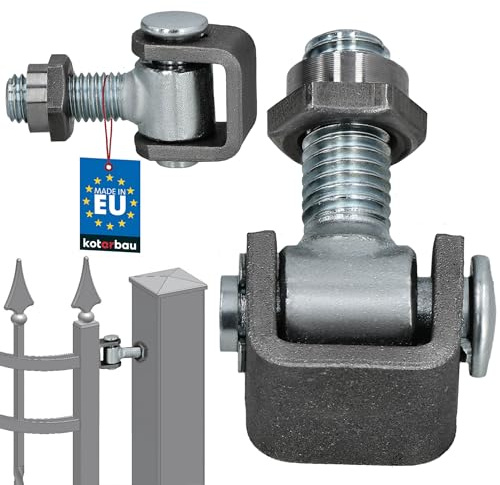 KOTARBAU® Torangel mit U-Bügel zum Anschweißen - M12 - Einstellbar 33-55 mm - Torband mit Anschweißbügel - Schwerlast Scharniere für Gartentor - Torbänder aus verzinktem Stahl - Silber