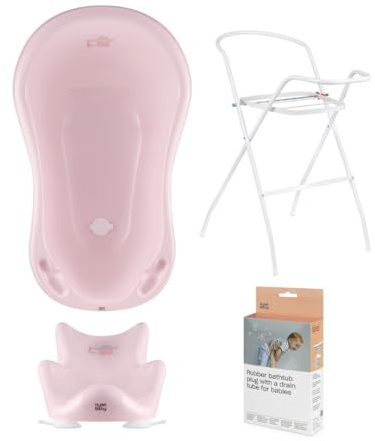 Hylat Baby 4 teilig: Badewanne mit Halterung, Badesitz und Ablauf - Friends Rosa - TÜV Rheinland zertifiziert - Ideale Lösung für wunderbare Badeerlebnisse - Kollektion Lite
