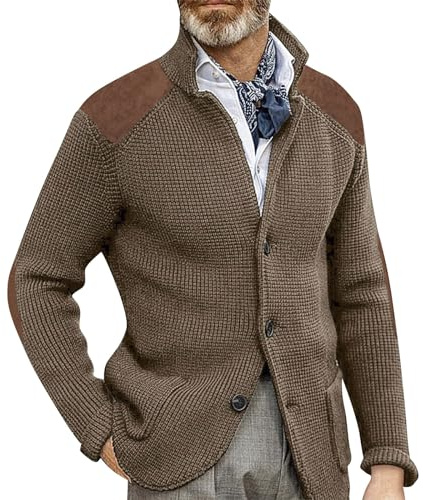 Generisch Herren Weste Elegant, Strickjacke Langarm Cardigan Sweatjacke Feinstrick Winter Mit Knopfleiste Und Taschen Janker Wolle Cardigan Slim Fit Jacke Pullunder & Boxer Cardigan (3XL, Khaki)