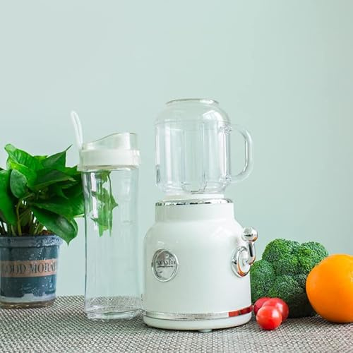 Elektrischer Mixer-Entsafterbecher, Persönliche Kleine Mixer Für Smoothies, Retro-Shake- Und Ice-Crush-Maker, Arbeitsplatten-Saftmixer Mit Edelstahlklingen, Cn-Stecker, Für Reisen, Strand(Weiß)