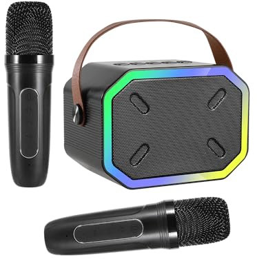 Caiord Karaoke Machine for Kids and Adults,Mini Portable Bluetooth Speaker with 2 Wireless Microphones, Kids Gifts for Girls Boys Family Party Birthday(Black)