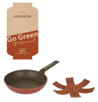 KASANOVA Padella antiaderente con salvapadella Go Green Planet, padella professionale, padella per frittata, perfetta per l'induzione e adatta a tutti i piani cottura (22 Cm)