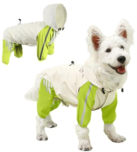 Yanmucy Hunde-Regenmäntel, wasserdicht, mit Beinen, verstellbarer Kordelzug, Welpen, wasserdichter Mantel mit Geschirrloch, reflektierenden Streifen, Kapuzenjacke für kleine, mittelgroße Hunde, Katzen