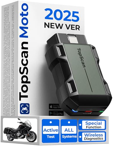 TOPDON TopScan Motorrad OBD2 Diagnosegerät für Harley, Ducati, BMW, Yamaha | für Honda&Kawasaki, Alle Systeme, Reset Funktionen, Datenstrom, Kabelloser OBD2 Fehlerauslesegerät, Bidirektionale Steuerung
