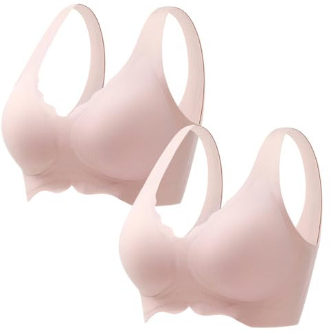 MOONBADI Sport BH starker Halt Rosa (2pcs) Damen Sport BH Ohne Bügel Bustier Klassische Bequem Stretch Bra Mittle Halt Gepolstert Wohlfühl BH Dirndl Damen 80C