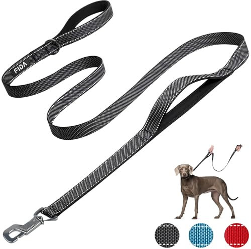 Fida Heavy Duty Hundeleine für mittlere/große Hunde, 1.8M / 6FT Double Handle Hundeleine für mehr Kontrolle, reflektierende Hundeleinen für tägliche Spaziergänge & Training (Schwarz)