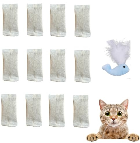 CECE PAW 12 Pack Natural Catnip Pouches for Cat Toys, Non-Woven Fabric Cat nip Refills, Gift Packaging with Catnip Tea Bags and Feather Whale Toy