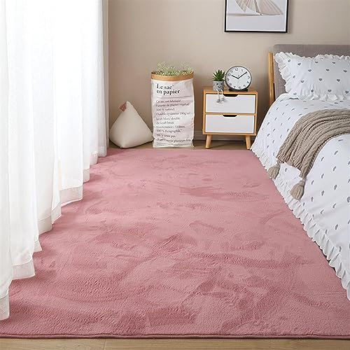 Guetto Hochflor Teppich Wohnzimmer Kunstfell Super Soft Einfarbig in Versch, Fellteppich ​Kunstfell Teppich Imitat in Creme Dicht Flauschig Seidiger Glanz,Pink a,200x400 cm